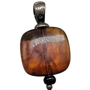 Shube's Dakota West Sterling Silver Amber Onyx Pendant Signed Hallmark